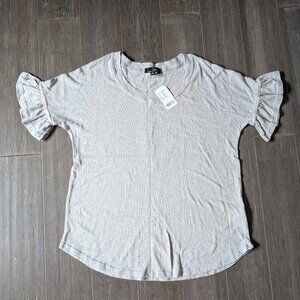 Suzanne Betro Beaded Sleeve Shirt, 100% Cotton, Grey, Sz S